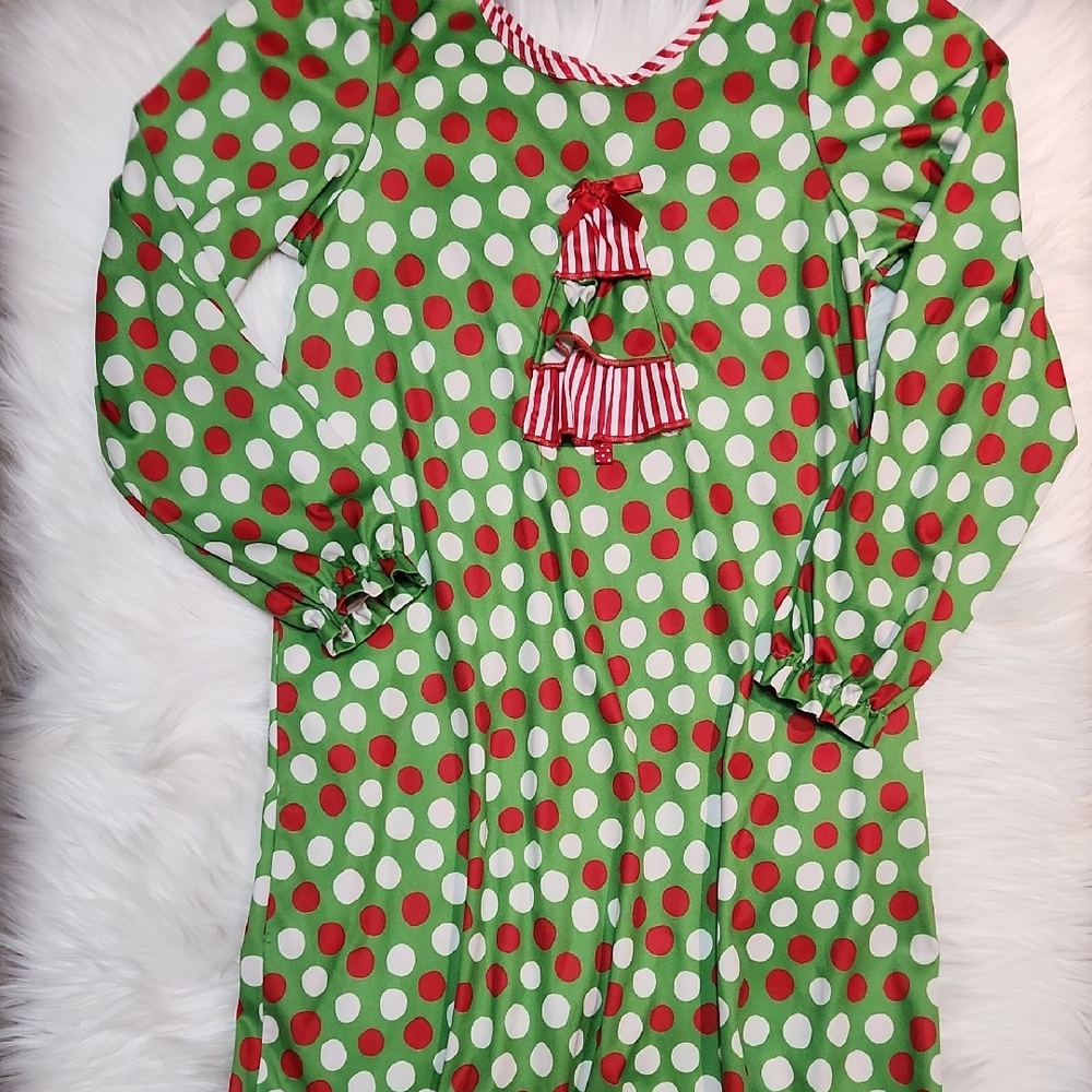 Festive Green & Red Polka Dot Kids Christmas/Holiday Pajamas - Girls Size 8